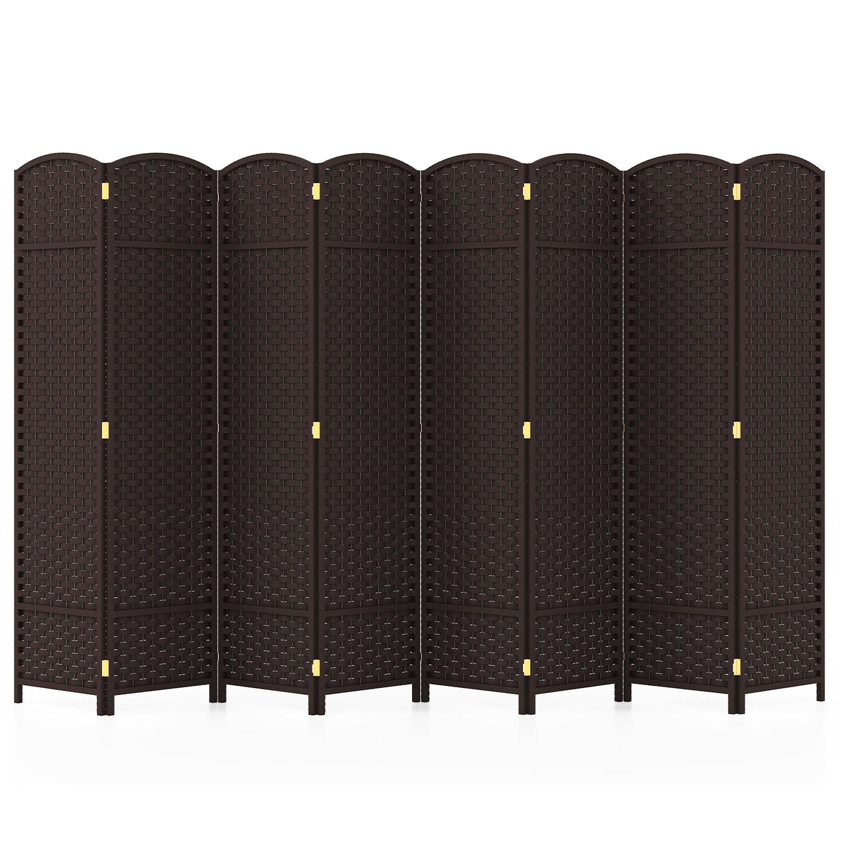 8-Panel Folding Room Divider with Hand-woven Texture and Wood Frame