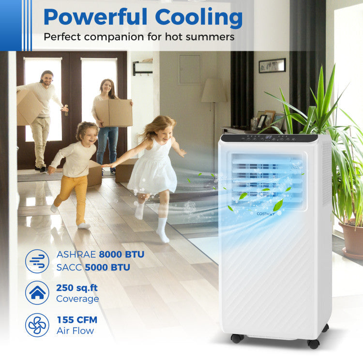 Aire Acondicionado Portátil de 10000 BTU, Unidad de CA de Pie 3 en 1 con Ventilador y Deshumidificador