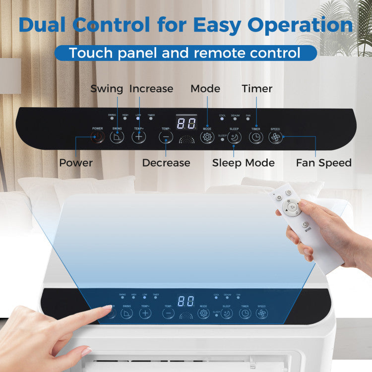 Aire Acondicionado Portátil de 10000 BTU, Unidad de CA de Pie 3 en 1 con Ventilador y Deshumidificador