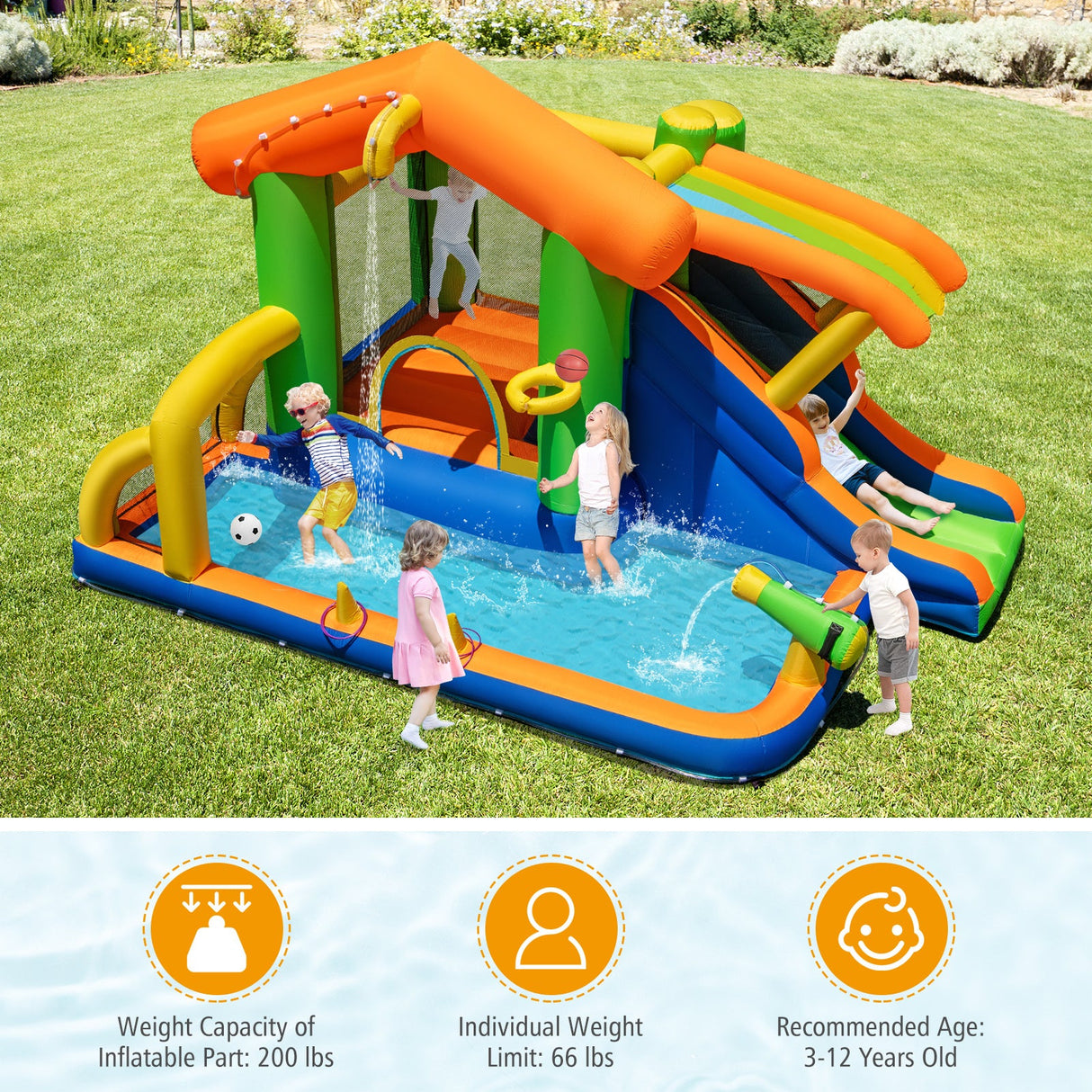 Parque Acuático Hinchable con Tobogán y Soplador de 480W