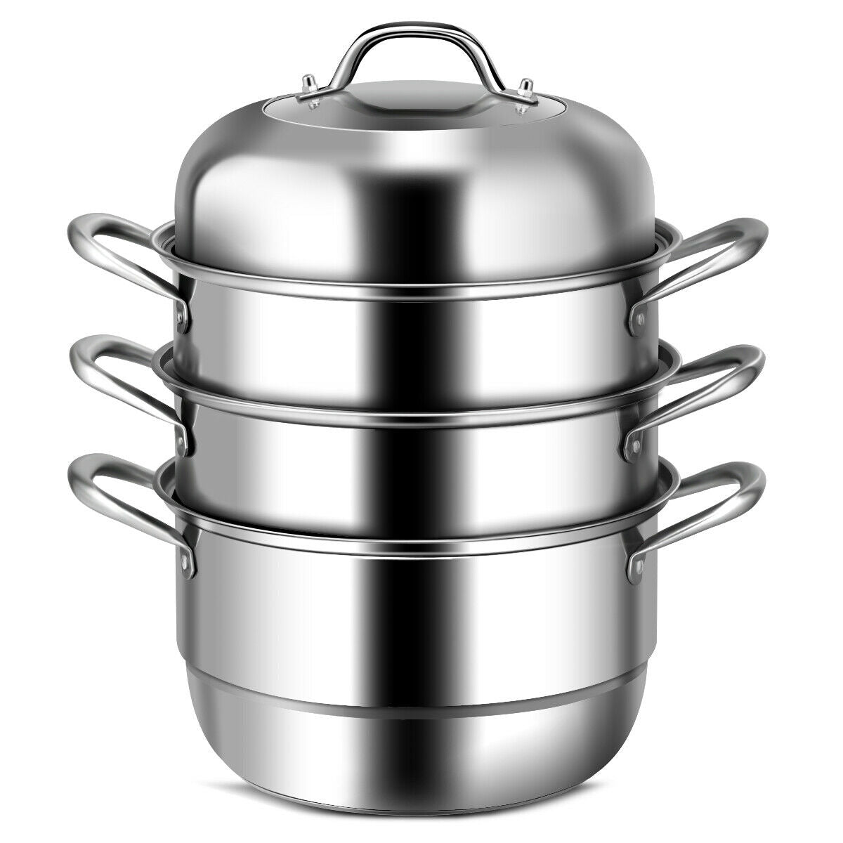 Olla de Cocina de Acero Inoxidable de 3 Niveles con Vaporera