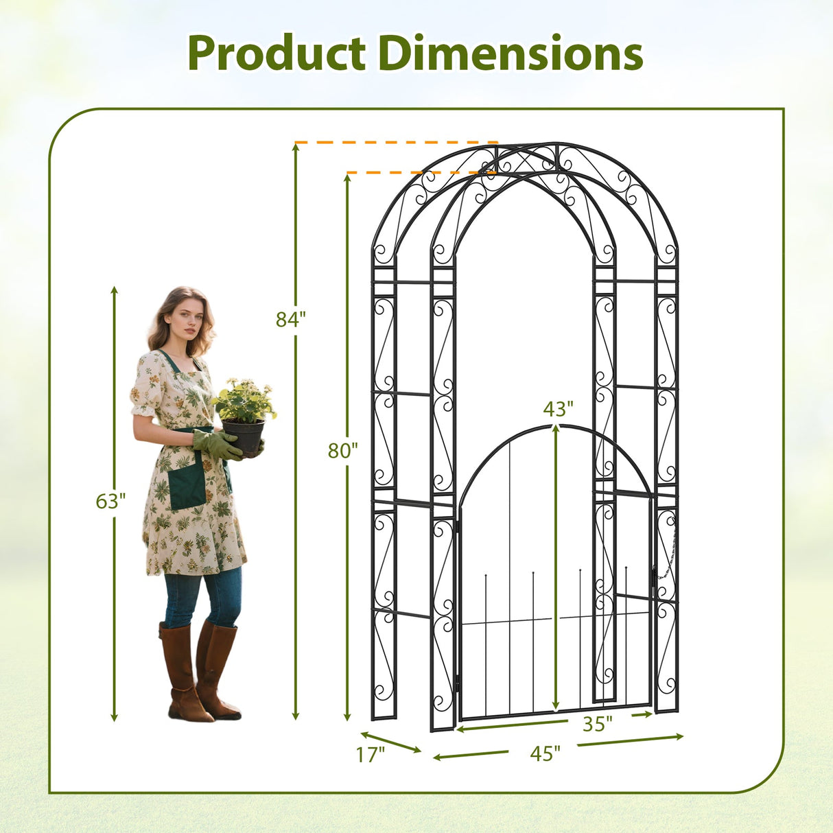 Arco de Jardín de Metal de 84 Pulgadas de Alto con Puerta