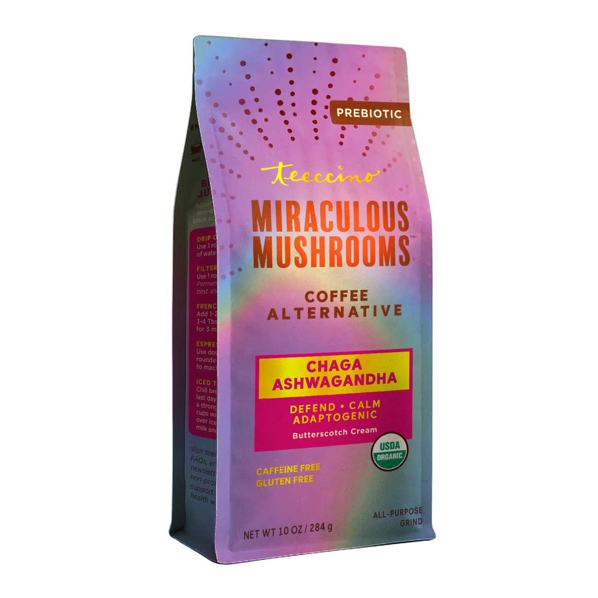 Café herbal con champiñones Chaga, Ashwagandha y crema Butterscotch
