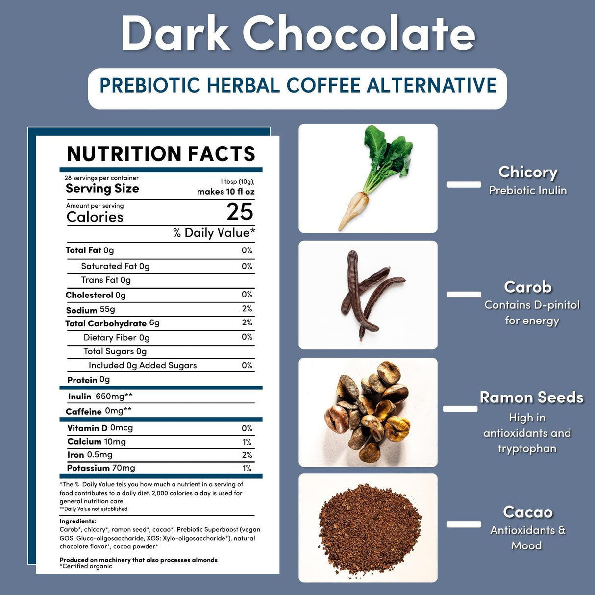 Café herbal prebiótico SuperBoost de chocolate negro