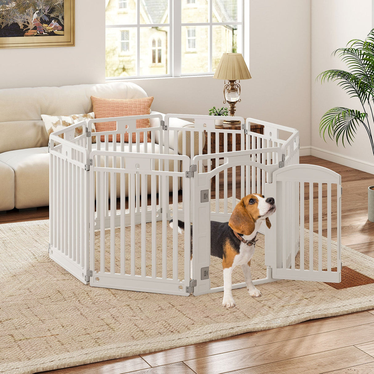 8-Panel Tall Plastic Dog Fence Indoor Outdoor Puppy Pen with Locking Door-White