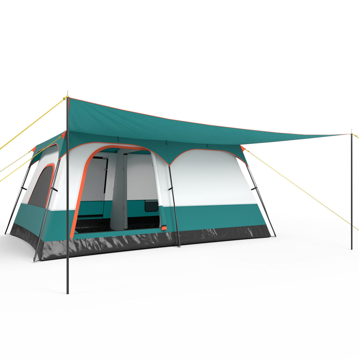 Tienda de campaña para 8-10 personas con habitaciones dobles y 2 puertas