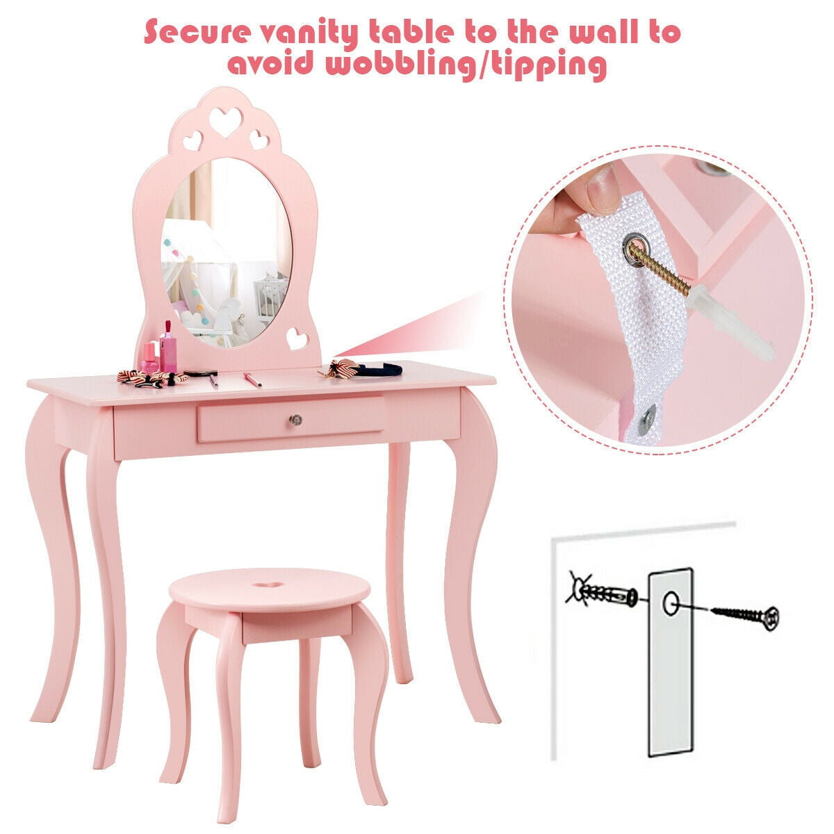 Juego de mesa de tocador de maquillaje de princesa para niños con espejo