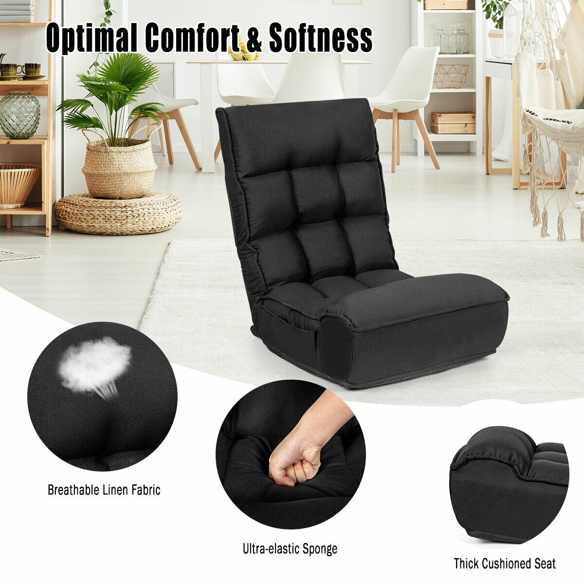 Sofá perezoso plegable con silla de suelo ajustable de 4 posiciones