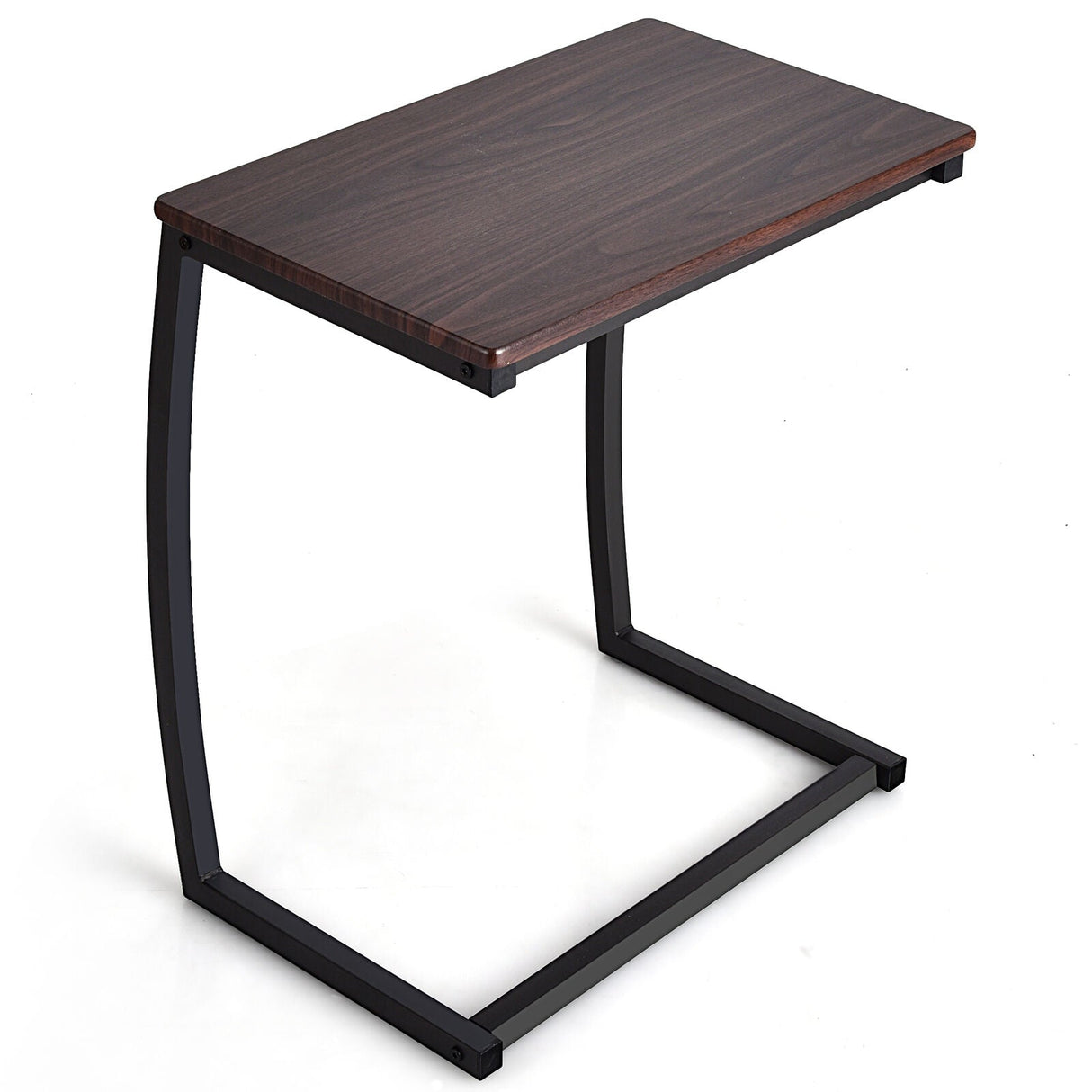 Mesa Auxiliar Sofá Lateral en C con Estructura de Acero - Café