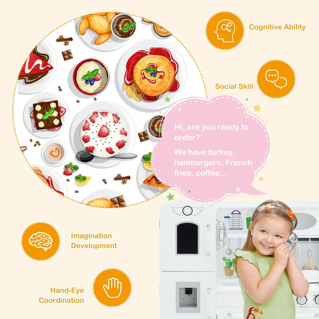 Juego de juguetes de cocina de imitación para niños con dispensador de agua