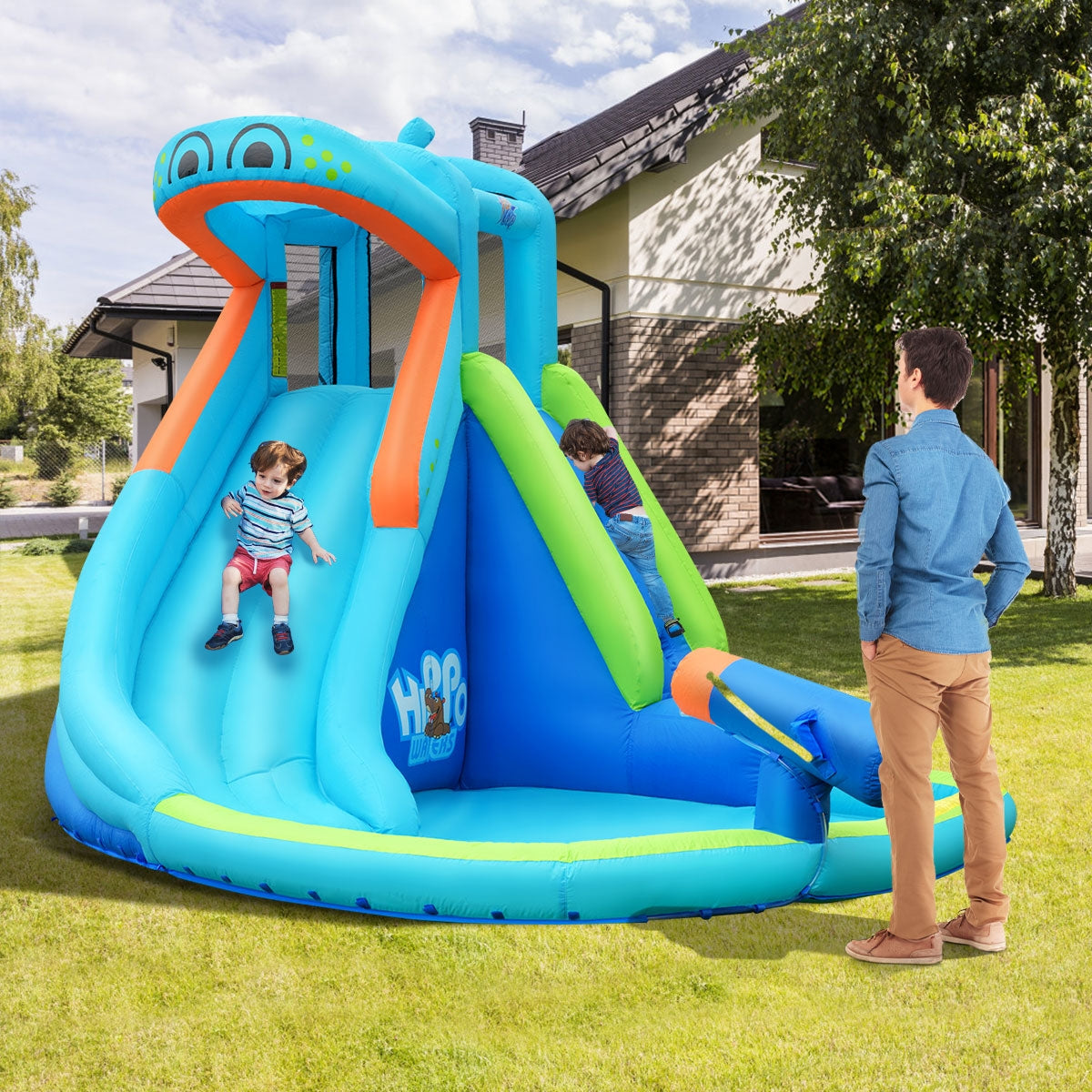 Piscina Inflable de Agua con Salpicaduras y Tobogán Sin Soplador