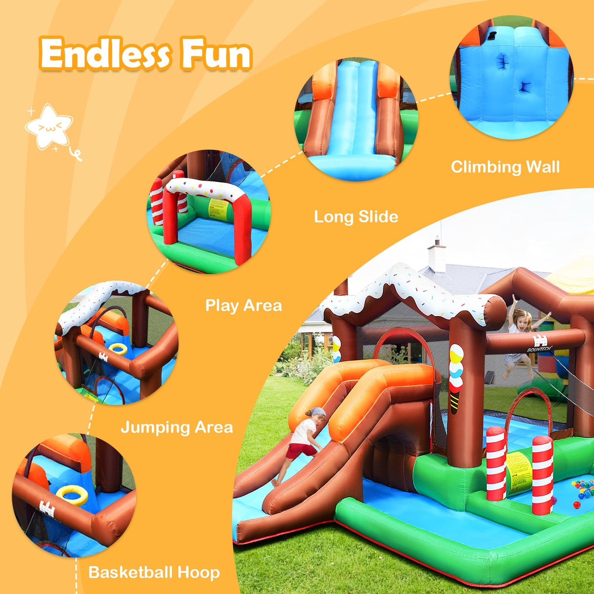 Castillo hinchable inflable con tobogán y escalador para niños sin soplador