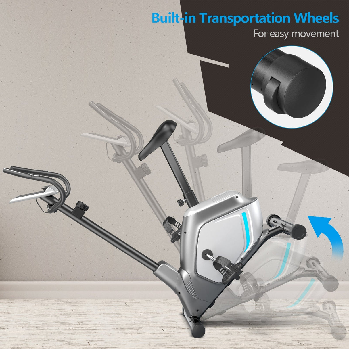 Bicicleta estática vertical magnética con monitor LCD y sensor de pulso