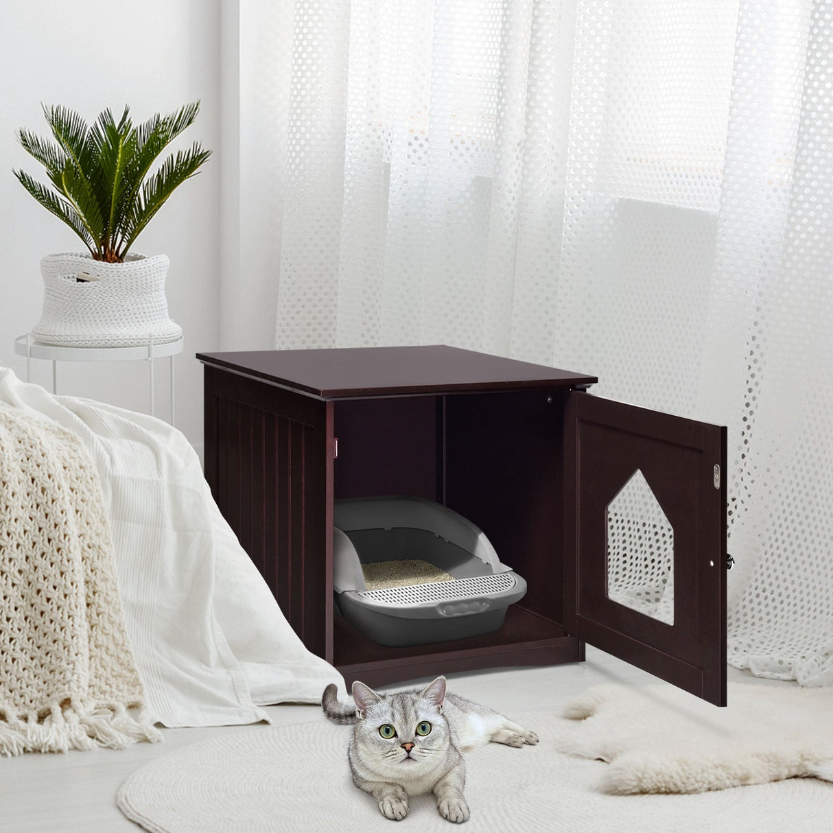 Mesa auxiliar de noche, resistente a la intemperie, casa de gato multifunción