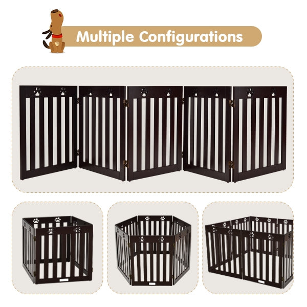 24 Inch Folding Wooden Freestanding Dog Gate with 360° Flexible Hinge for Pet