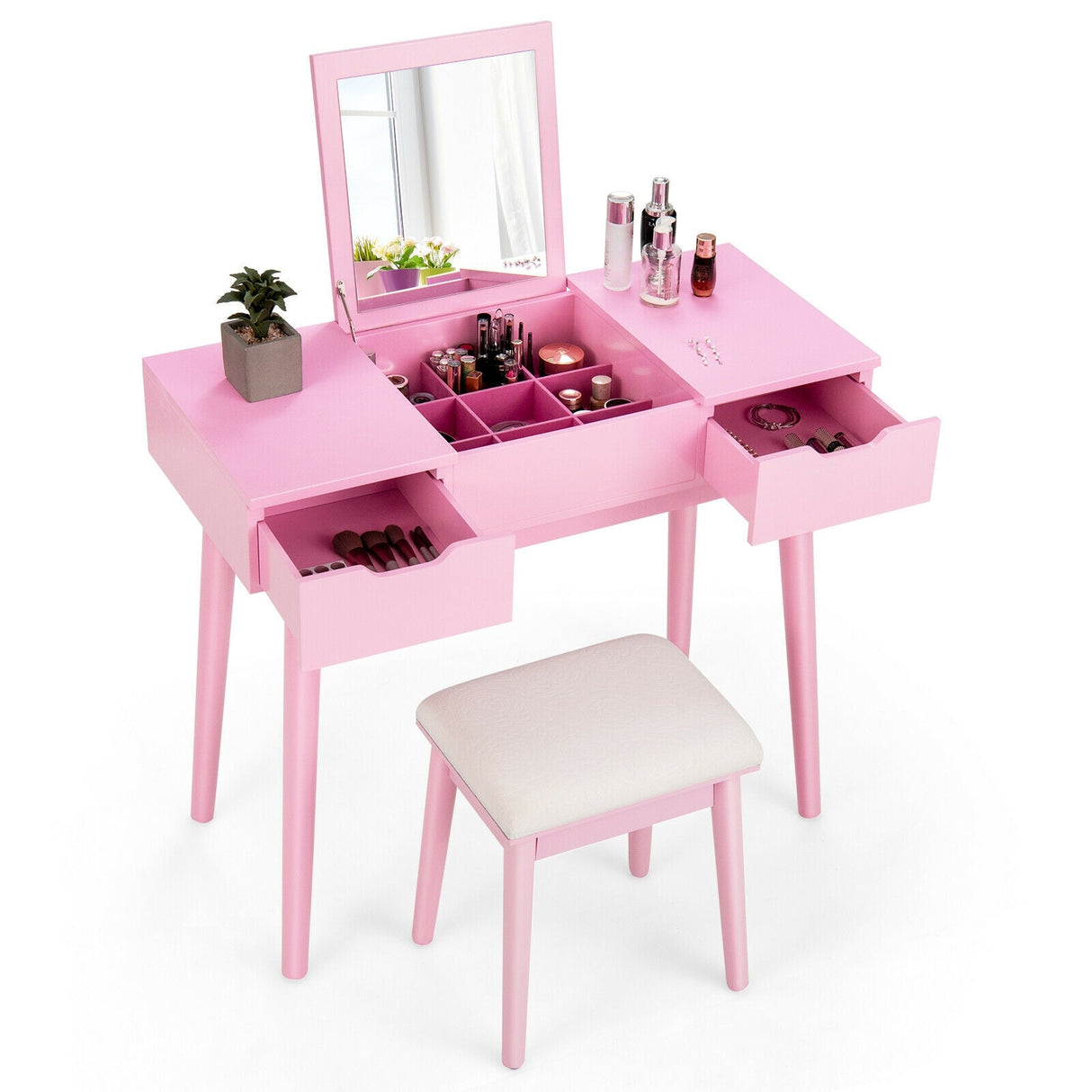 Mesa de tocador con espejo elevable y 2 cajones