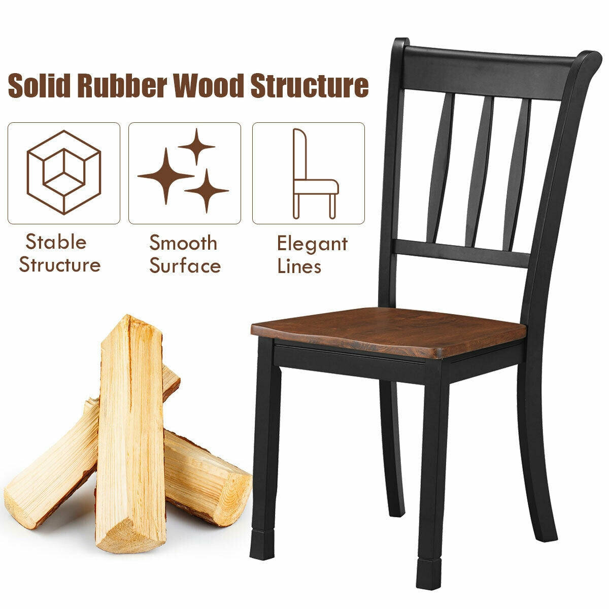 2 sillas de comedor de madera maciza Whitesburg con respaldo de huso