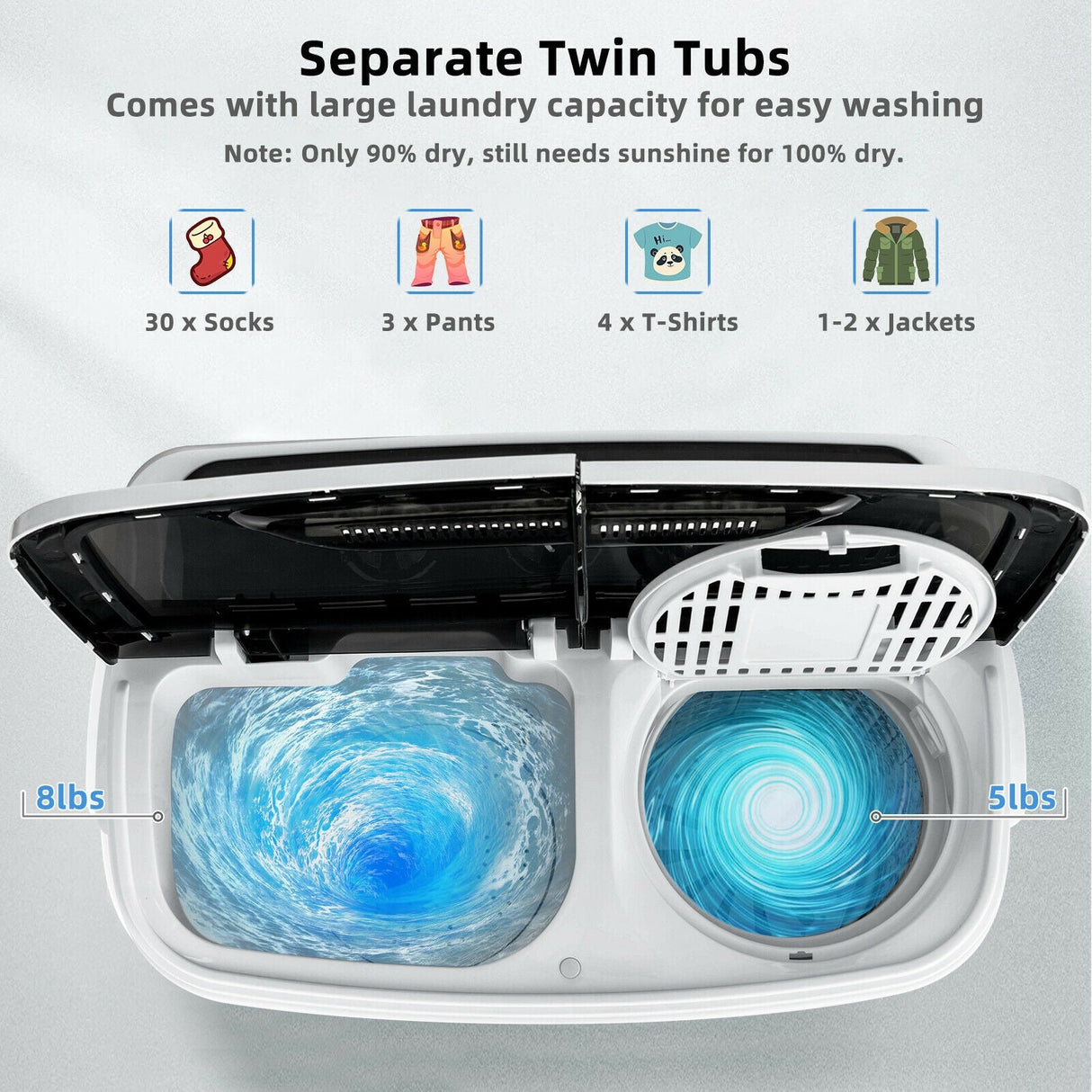 Mini lavadora semi-automática de doble tina de 8 libras con centrifugadora portátil