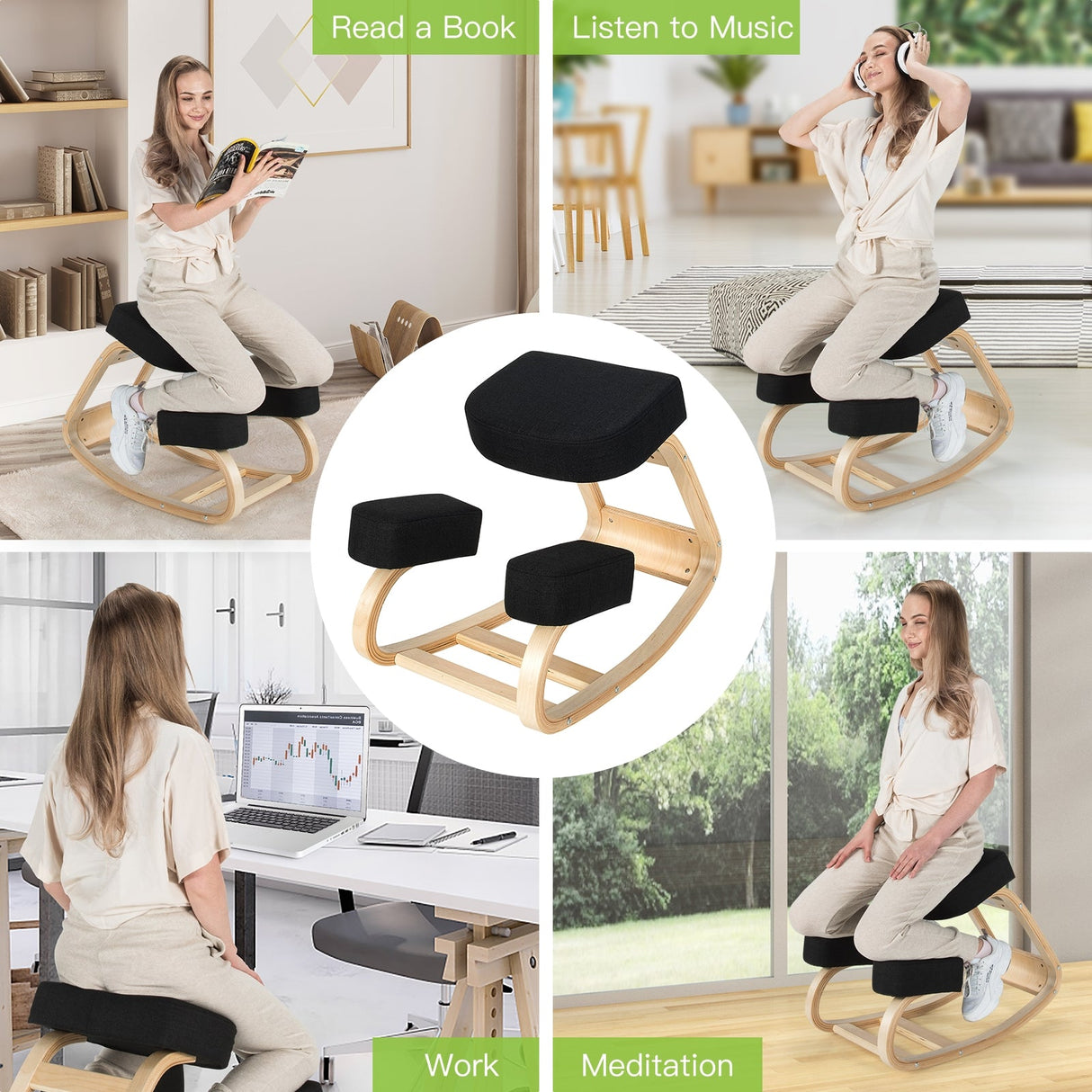 Silla ergonómica arrodillada, taburete oscilante para oficina, postura erguida