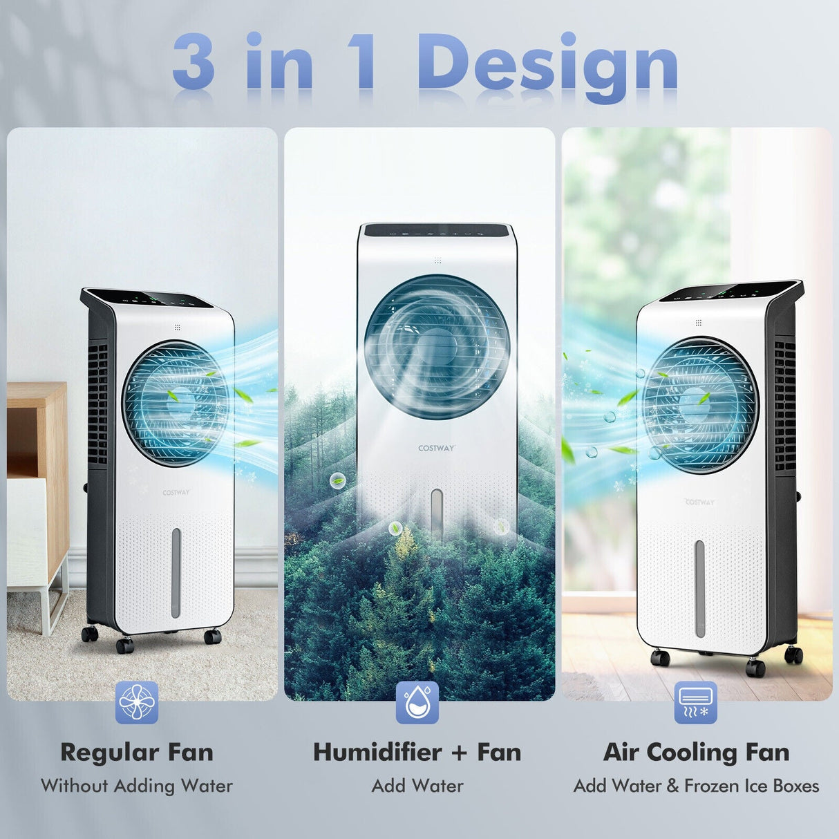 Enfriador de aire evaporativo 3 en 1 con temporizador de 12 horas a distancia - Blanco