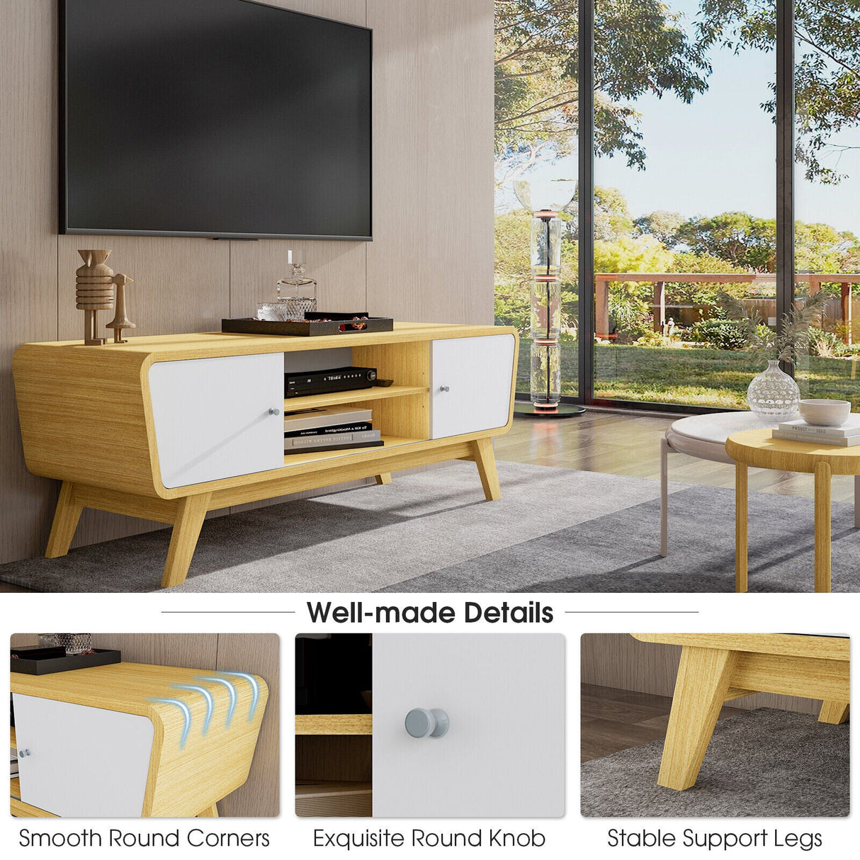 Mueble de TV con puertas corredizas y estante ajustable para televisores de hasta 55 pulgadas