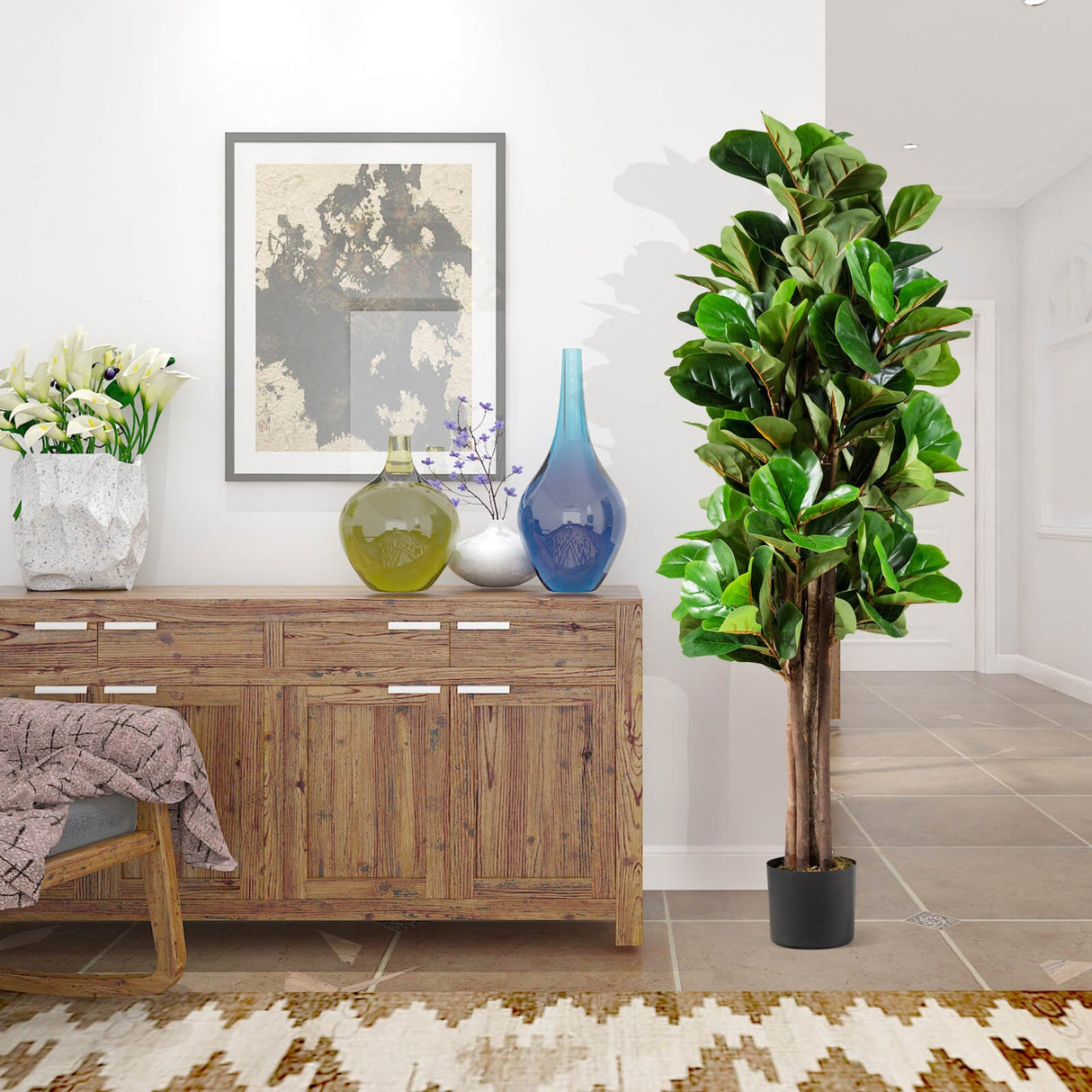 Ficus Lyrata Artificial de 5 Pies con Maceta Decorativa