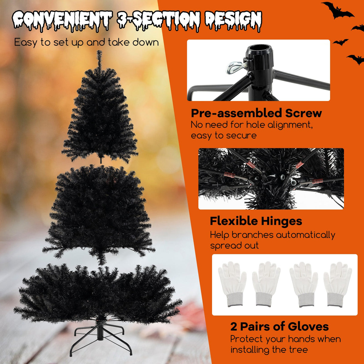 Árbol de Navidad Artificial de 6/7/8 Pies con 6 Modos de Iluminación y Sonidos Escalofriantes
