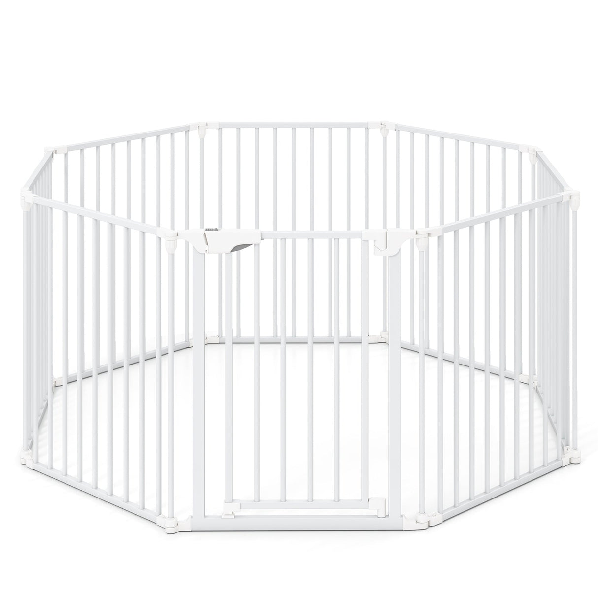 8-Panel Extra Wide Baby Gate Adjustable Pet Safety Fence with Auto-close Door