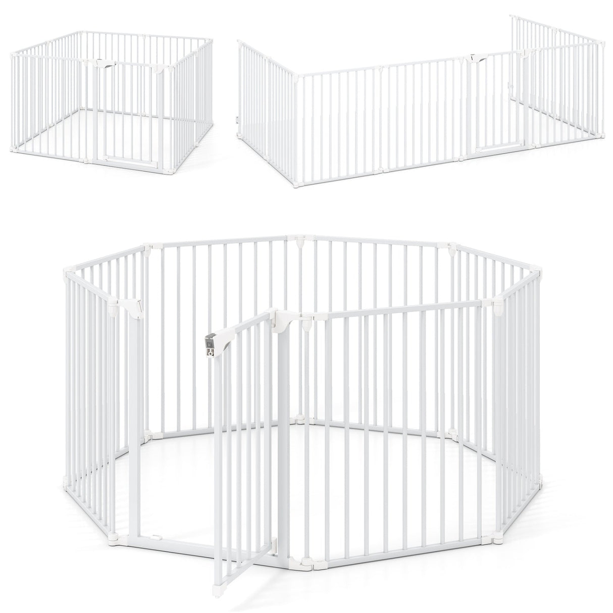 8-Panel Extra Wide Baby Gate Adjustable Pet Safety Fence with Auto-close Door