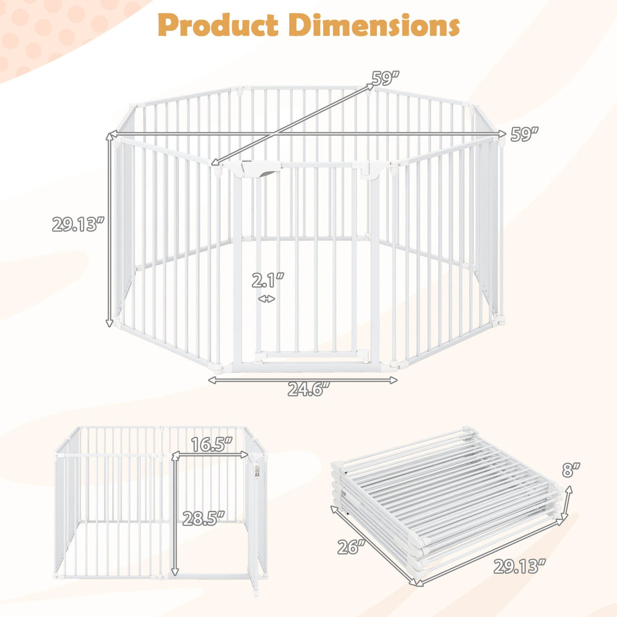 8-Panel Extra Wide Baby Gate Adjustable Pet Safety Fence with Auto-close Door