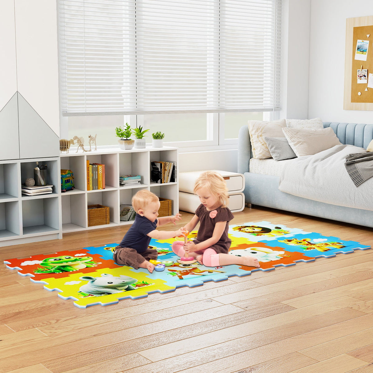 Alfombra de juego entrelazada para bebés de 8 piezas con animales educativos