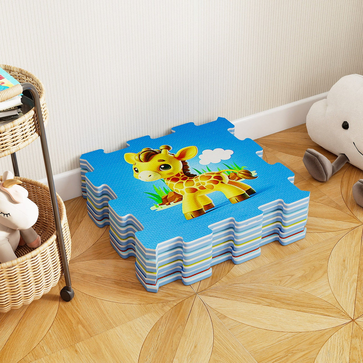 Alfombra de juego entrelazada para bebés de 8 piezas con animales educativos