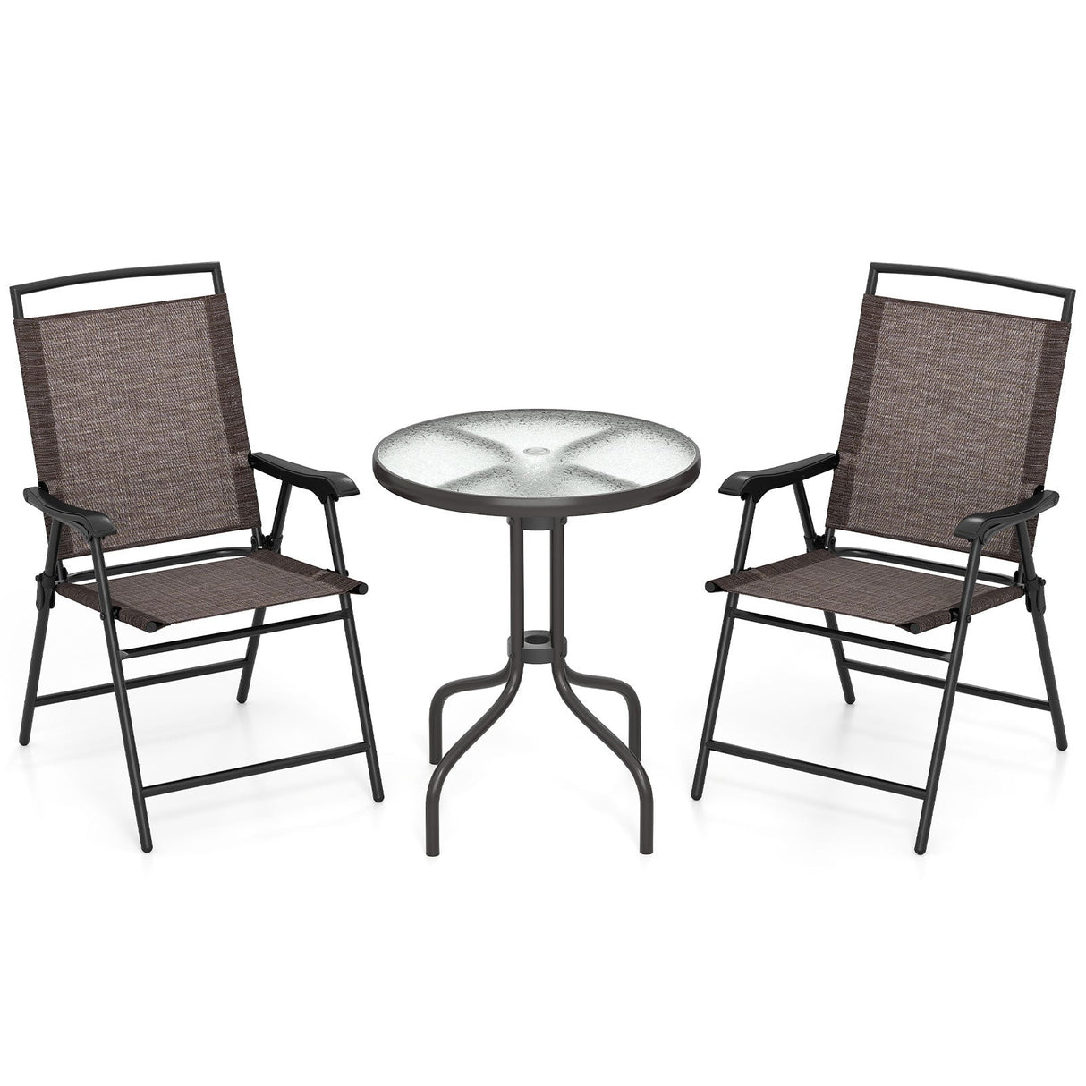 8-Piece Outdoor Furniture Set-Solar Umbrella Bistro Set Conversation Set Chaise Lounger Folding Bed Side Table Swing Chair & Dining Set