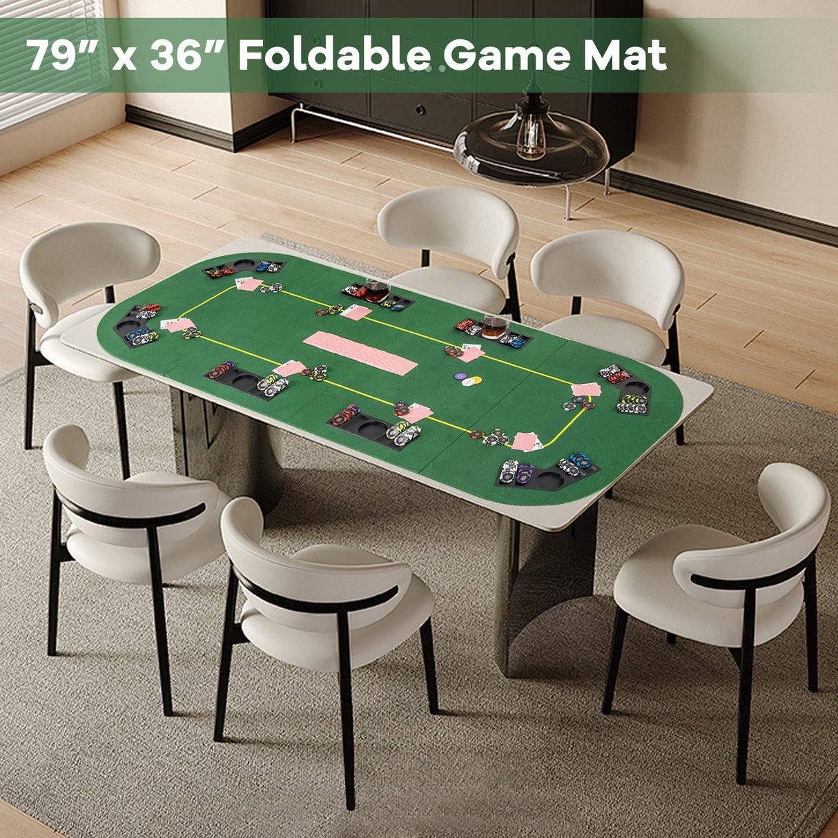 Tablero de póker plegable de 79 x 36 pulgadas para 8 jugadores con bolsa de transporte y portavasos