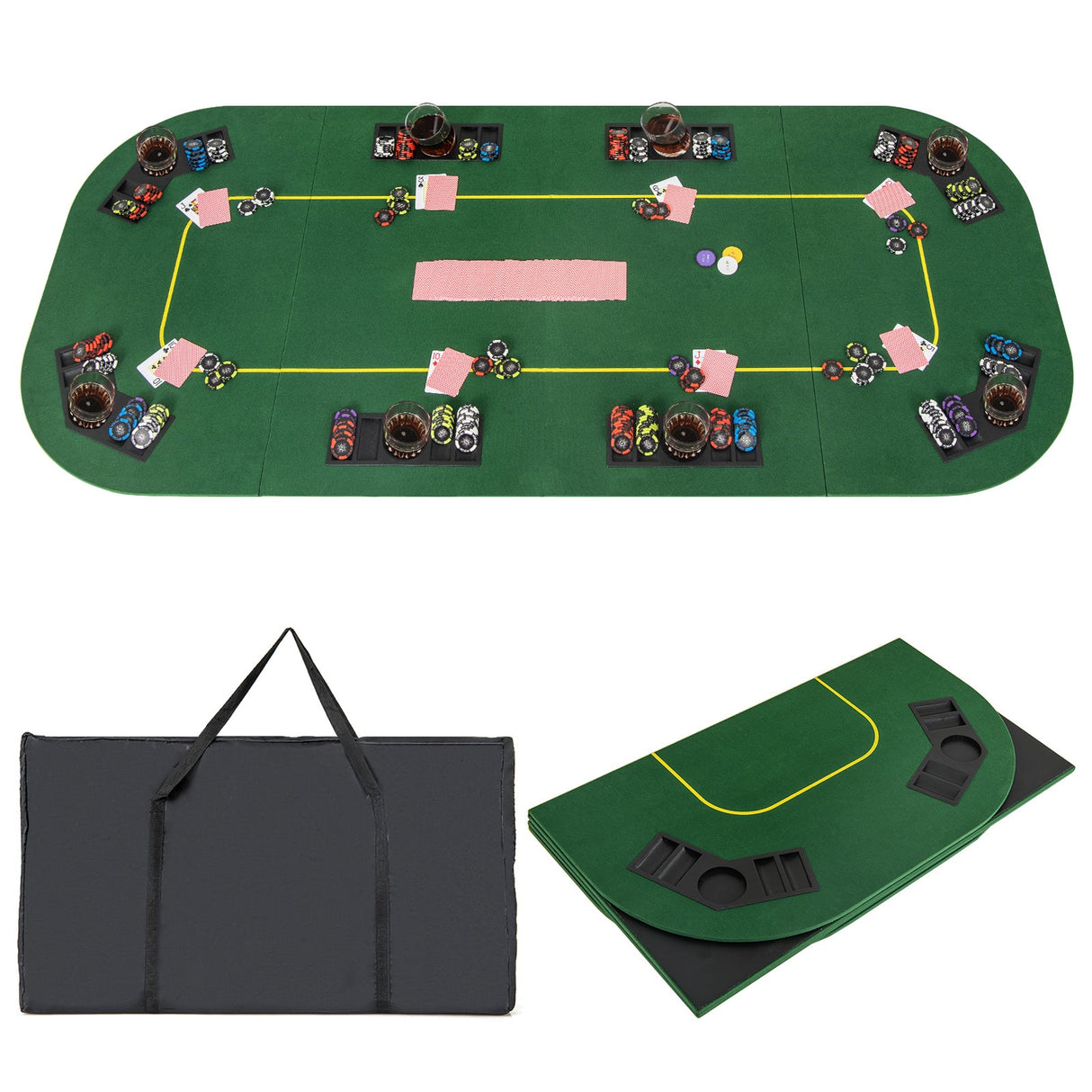 Tablero de póker plegable de 79 x 36 pulgadas para 8 jugadores con bolsa de transporte y portavasos