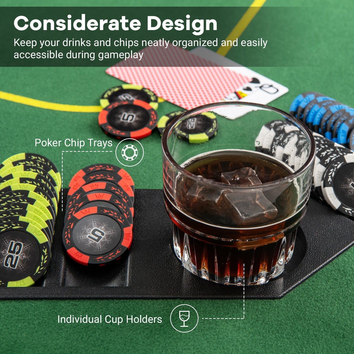 Tablero de póker plegable de 79 x 36 pulgadas para 8 jugadores con bolsa de transporte y portavasos