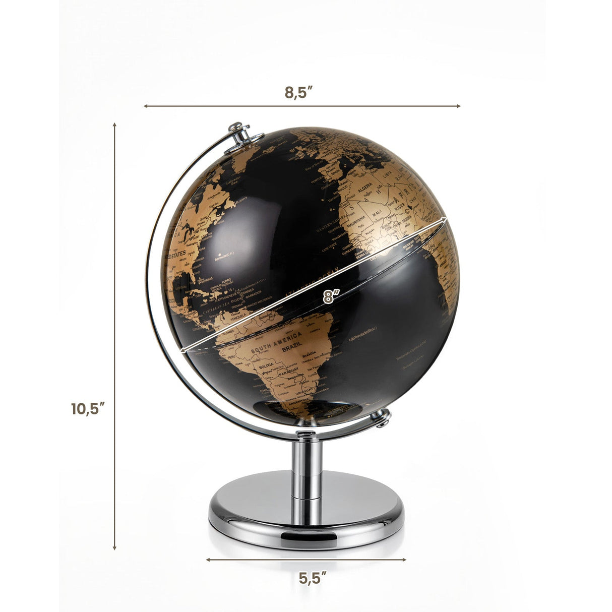 Globo Terráqueo de 8" Decorativo Moderno de Sobremesa