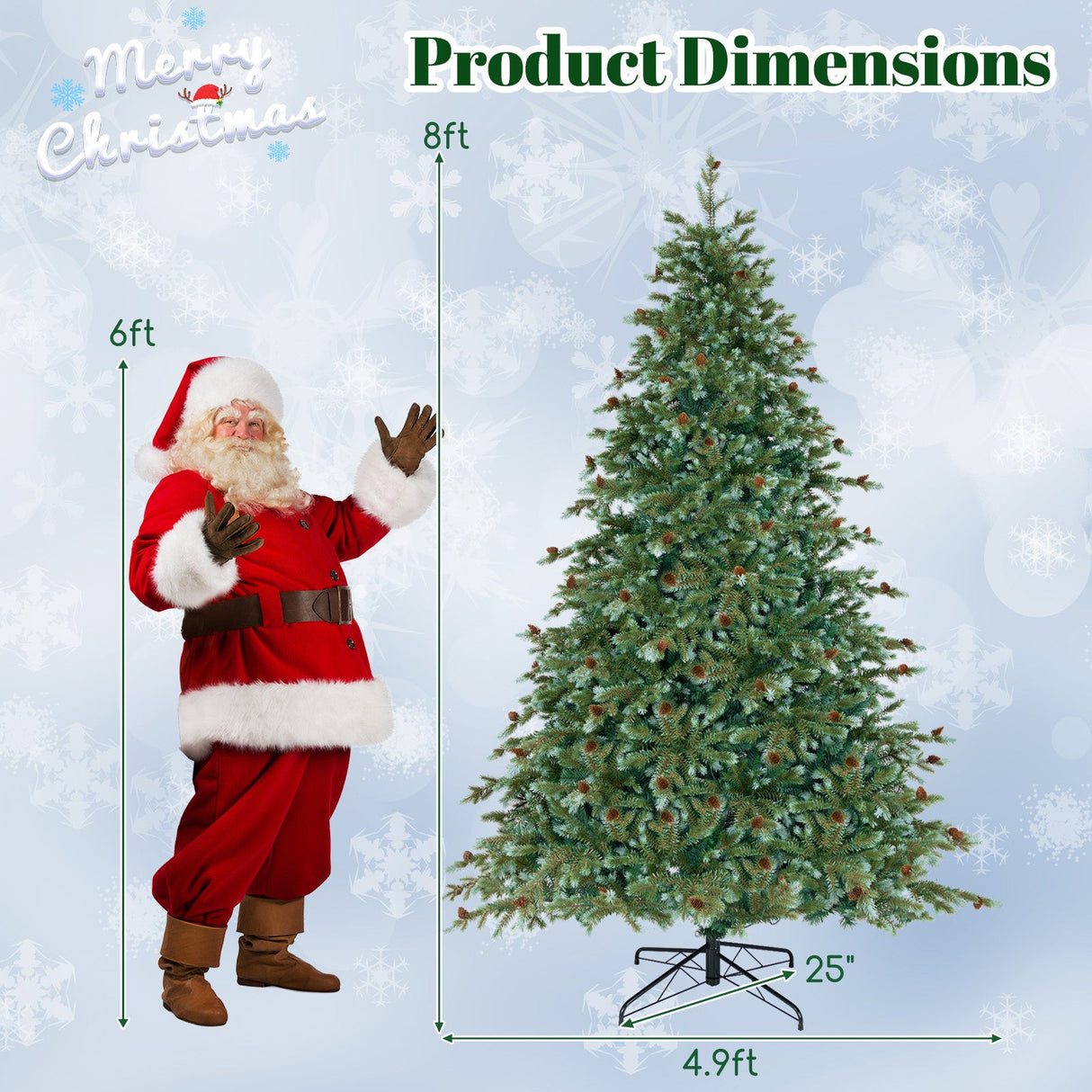 Árbol de Navidad de 1,8/2,1/2,4 metros con luces LED blancas cálidas y piñas