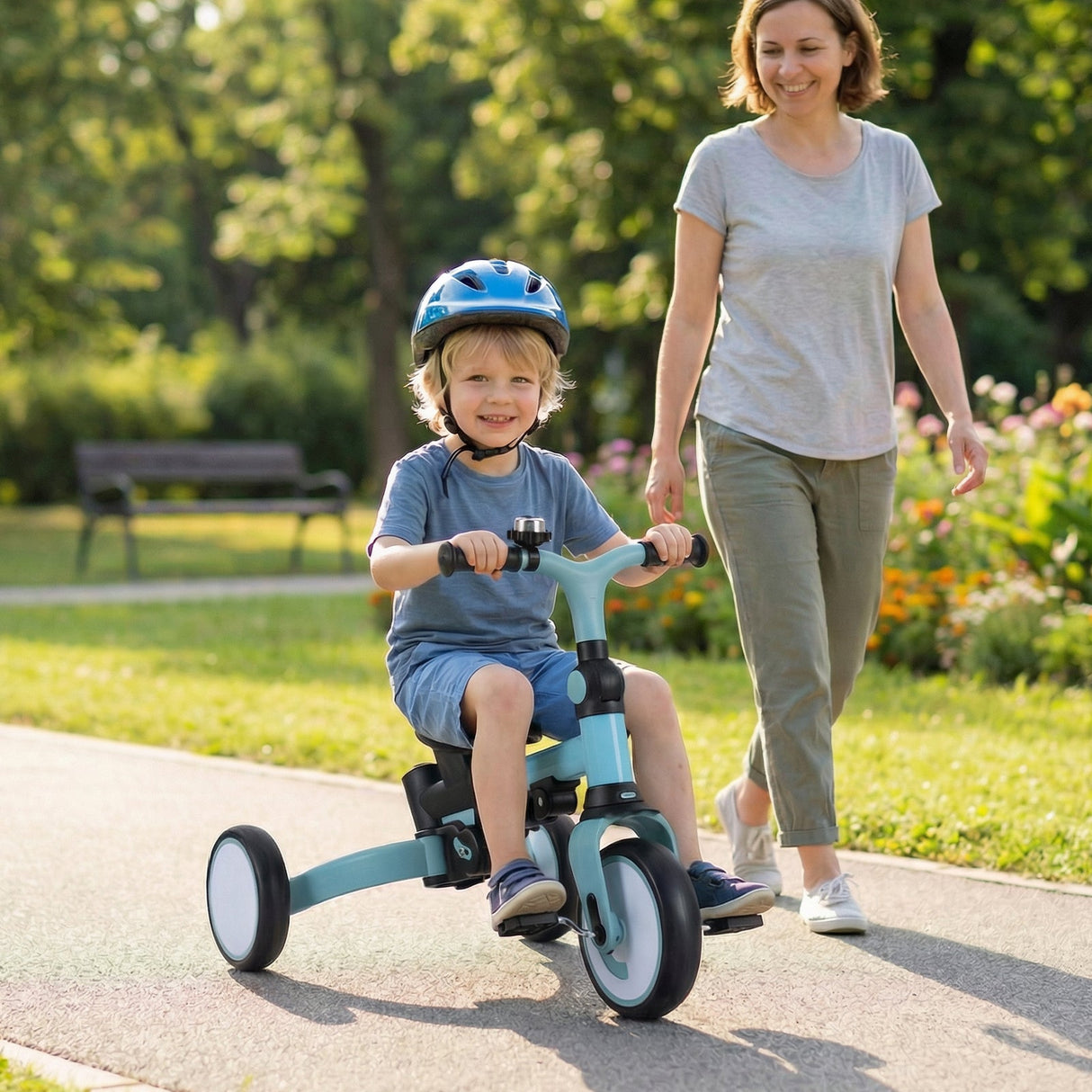 Triciclo infantil plegable 8 en 1 con capota extraíble y barra de empuje