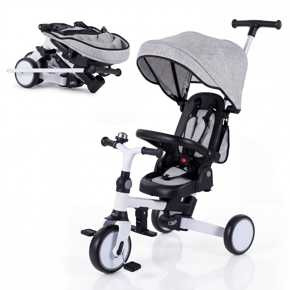 Triciclo infantil plegable 8 en 1 con capota extraíble y barra de empuje