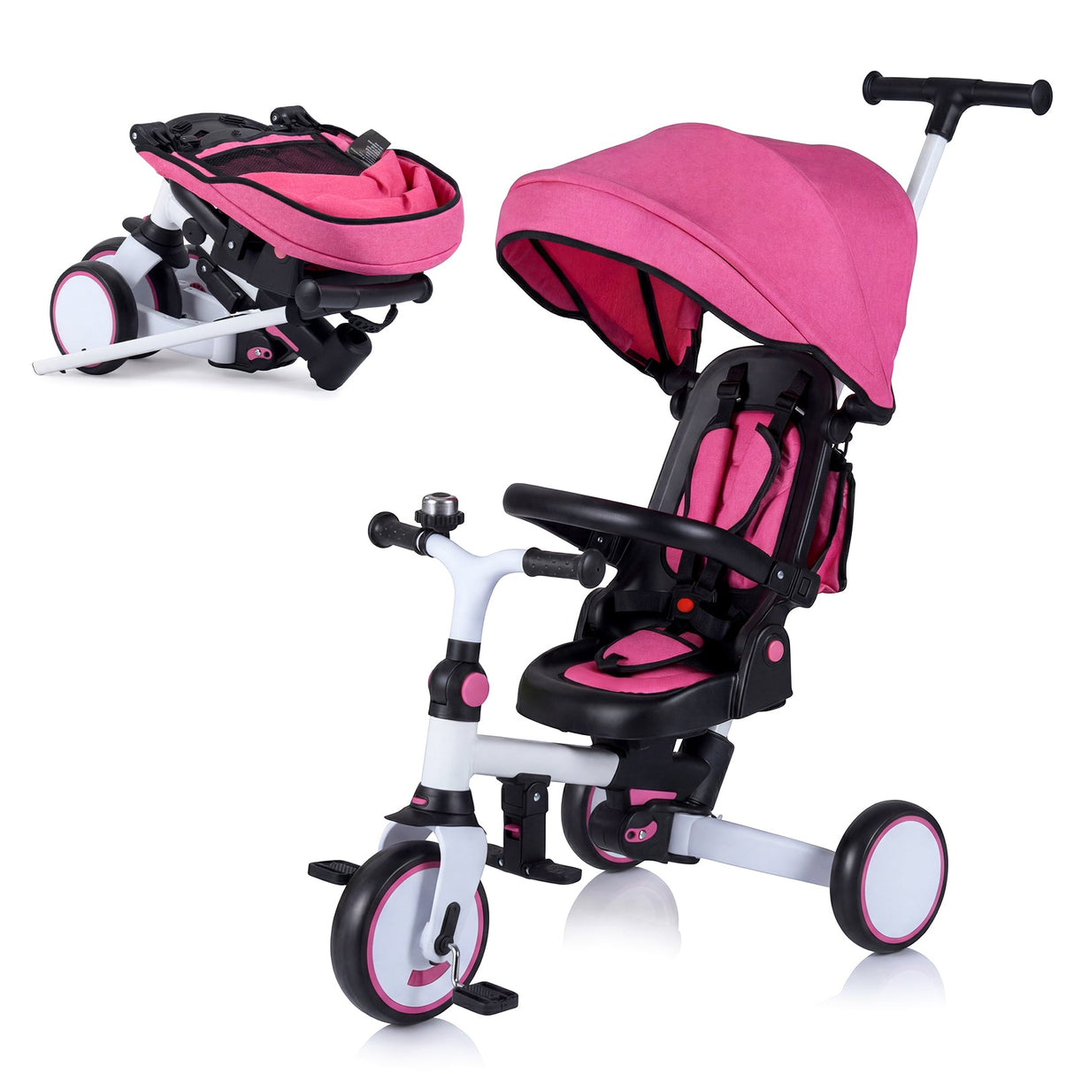 Triciclo infantil plegable 8 en 1 con capota extraíble y barra de empuje