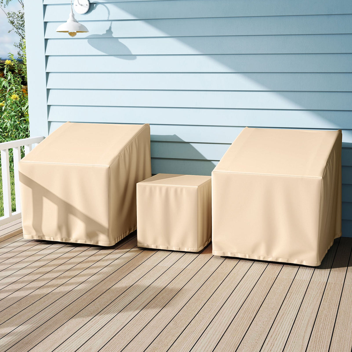 Fundas Impermeables para Muebles de Patio, Fundas para Conjunto de Conversación Exterior de 3 Piezas para Bistró - Beige