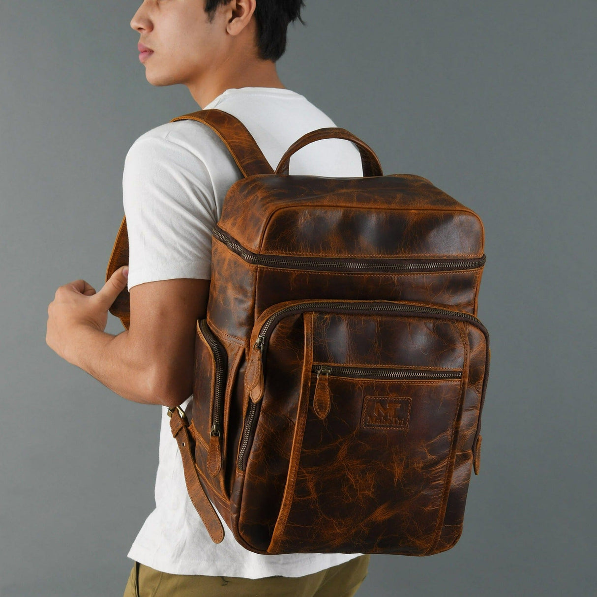 Mochila de viaje de cuero Buffalo Alpha Caramel