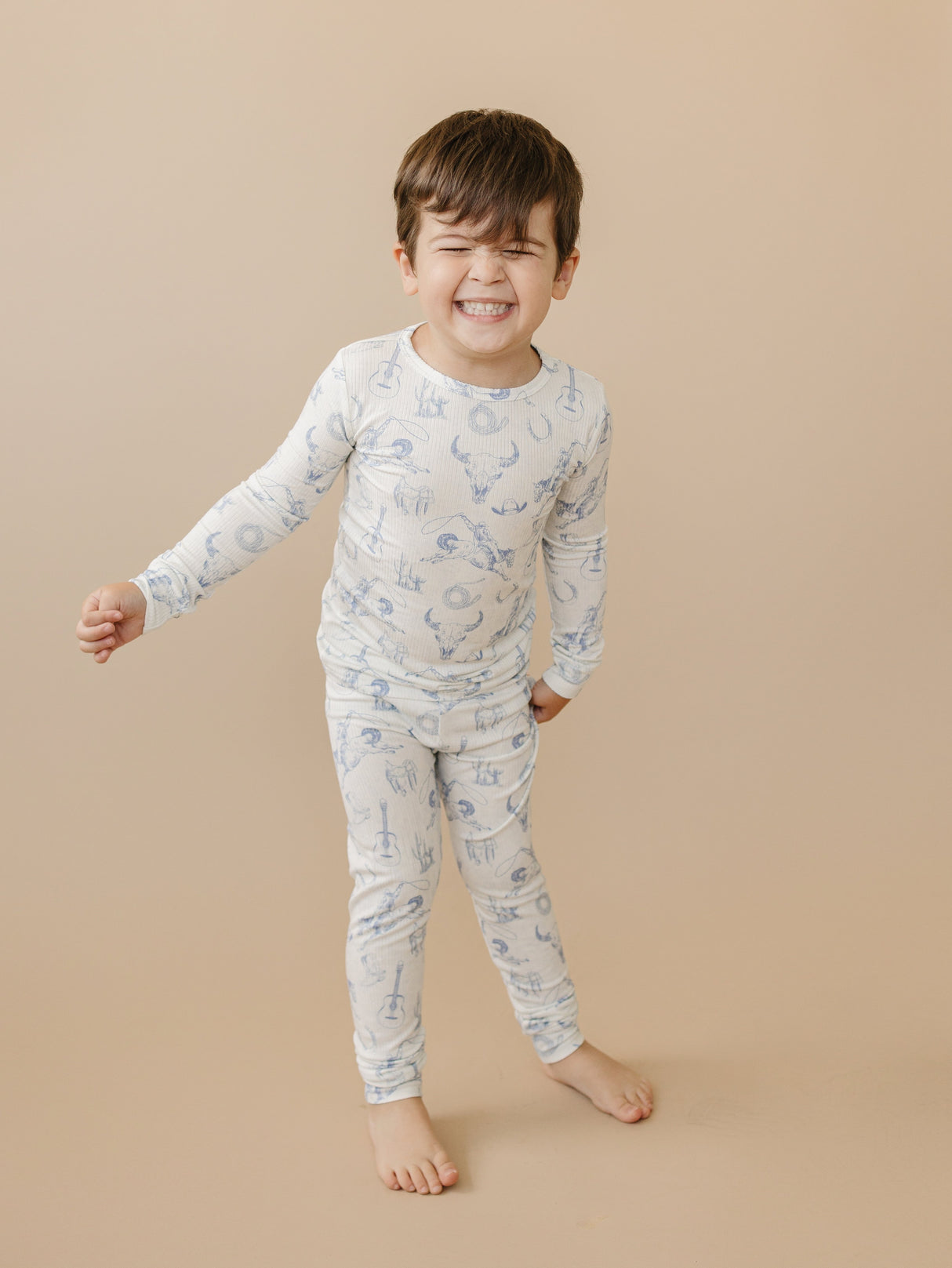 Pijama acanalado de bambú Cowboy Blues de 2 piezas