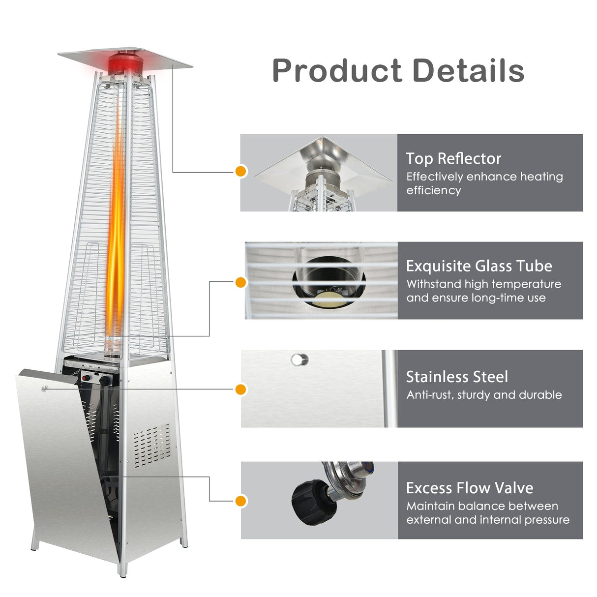 Calentador de patio piramidal de 42000 BTU con ruedas