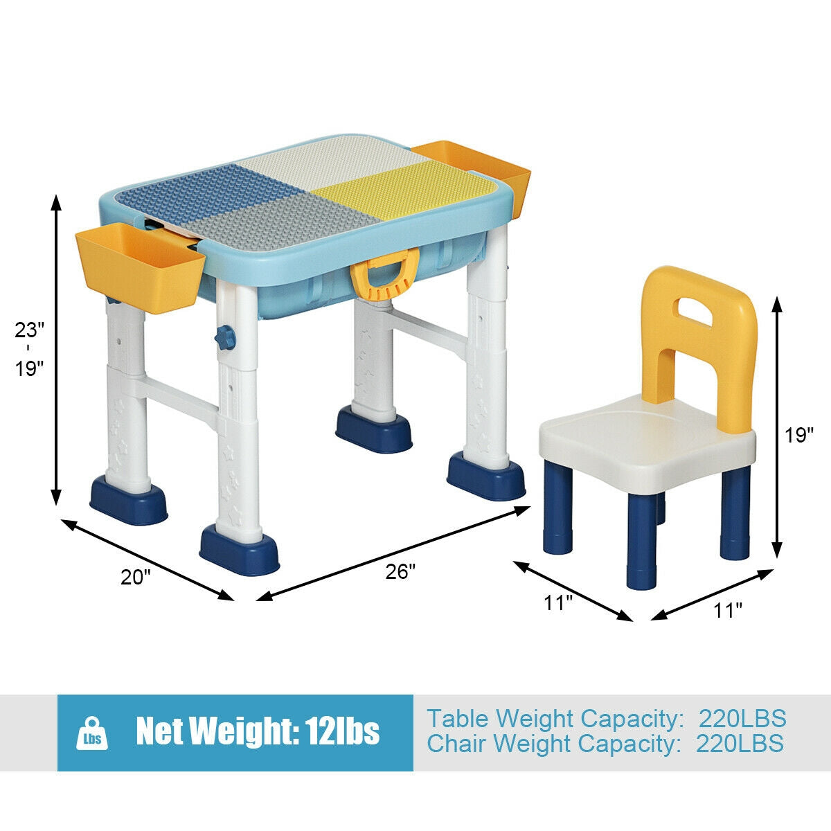 Juego de mesa de actividades 6 en 1 para niños con silla