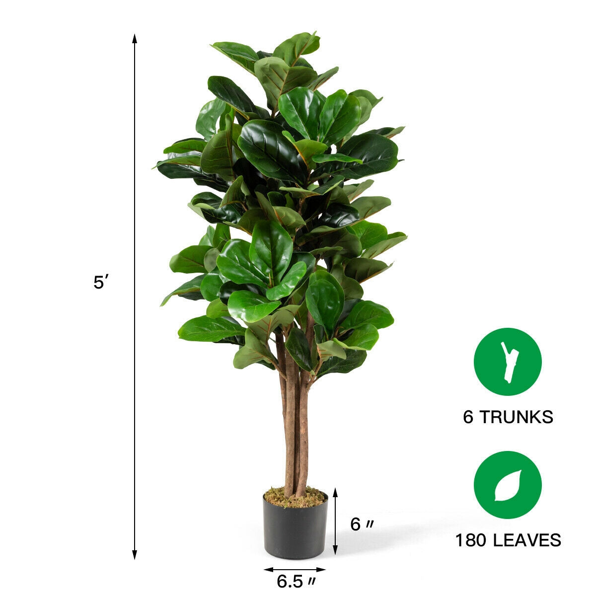 Ficus Lyrata Artificial de 5 Pies con Maceta Decorativa