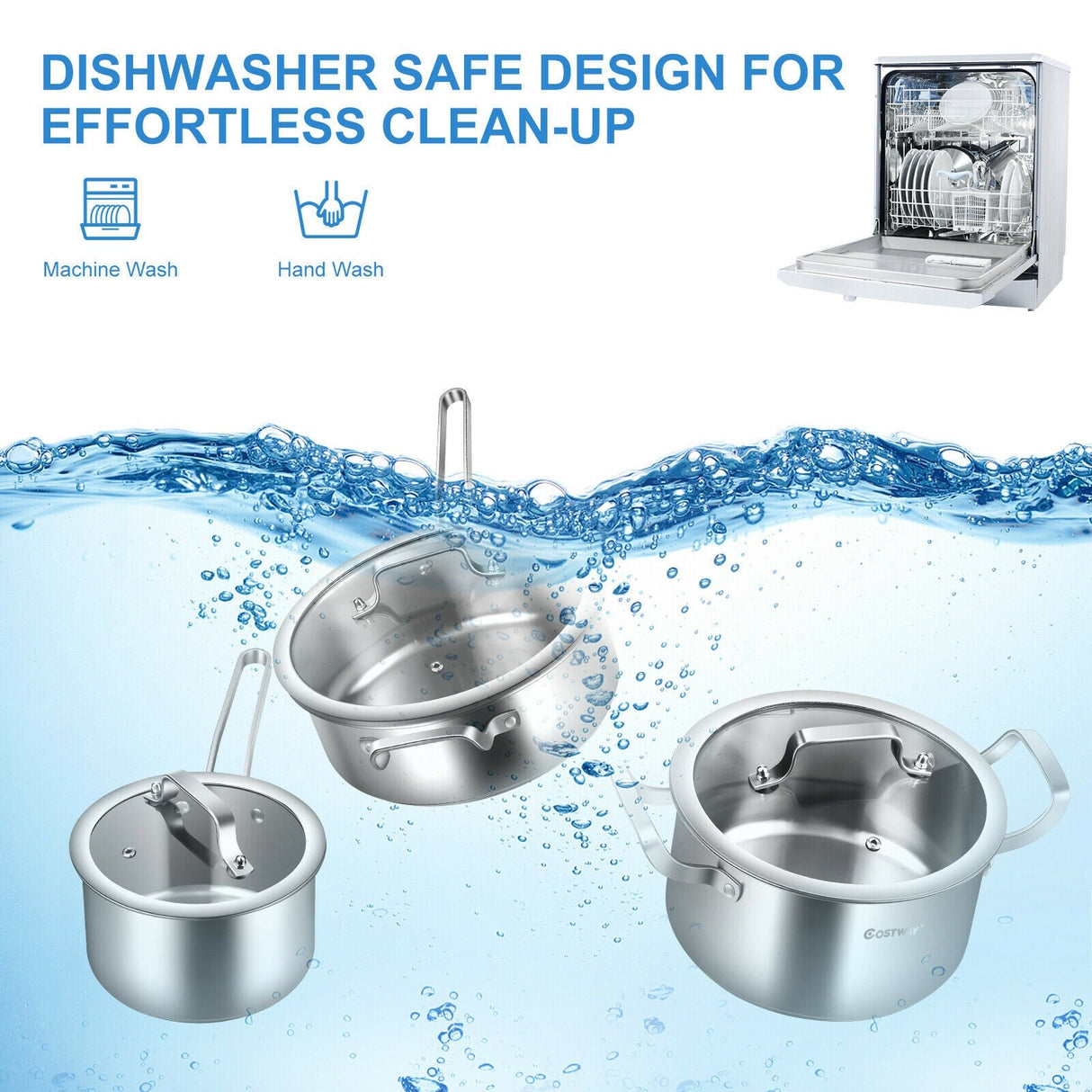 Juego de ollas de acero inoxidable de 6 piezas con mango de agarre cómodo