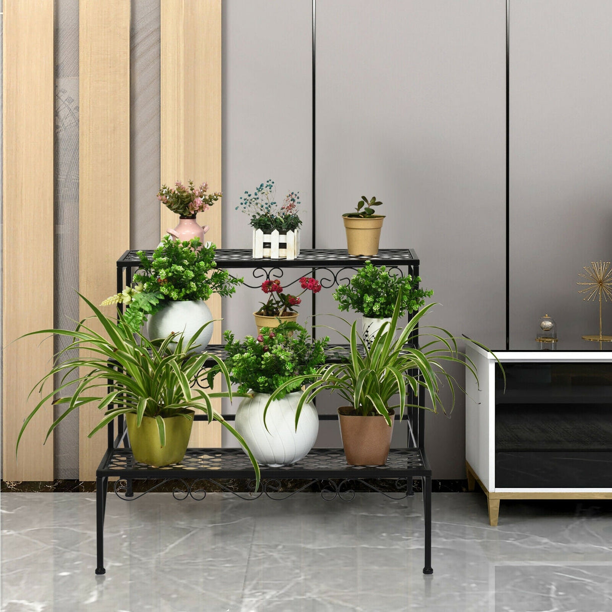 Soporte metálico decorativo de 3 niveles para plantas
