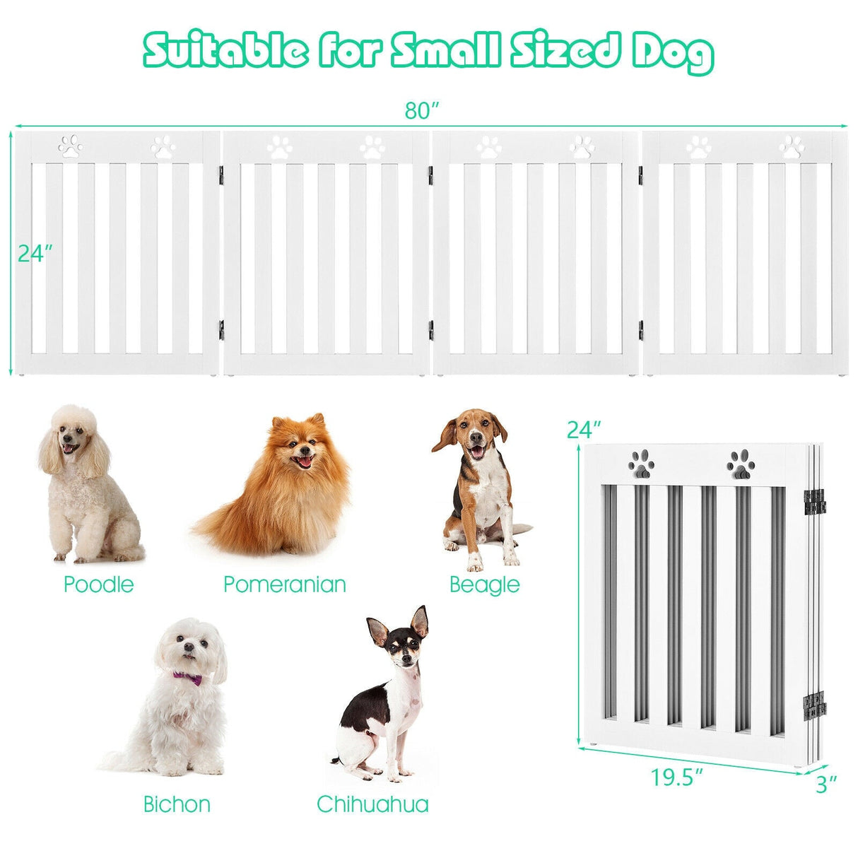 24 Inch Folding Wooden Freestanding Pet Gate Dog Gate with 360° Hinge